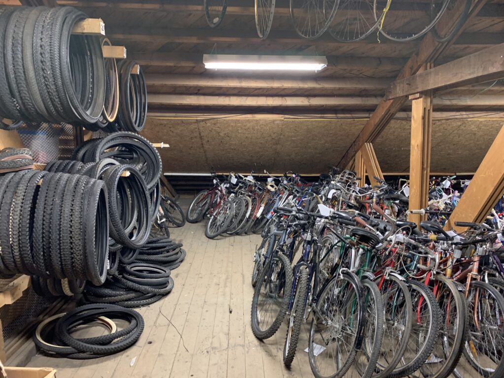 Donated bicycles and parts
